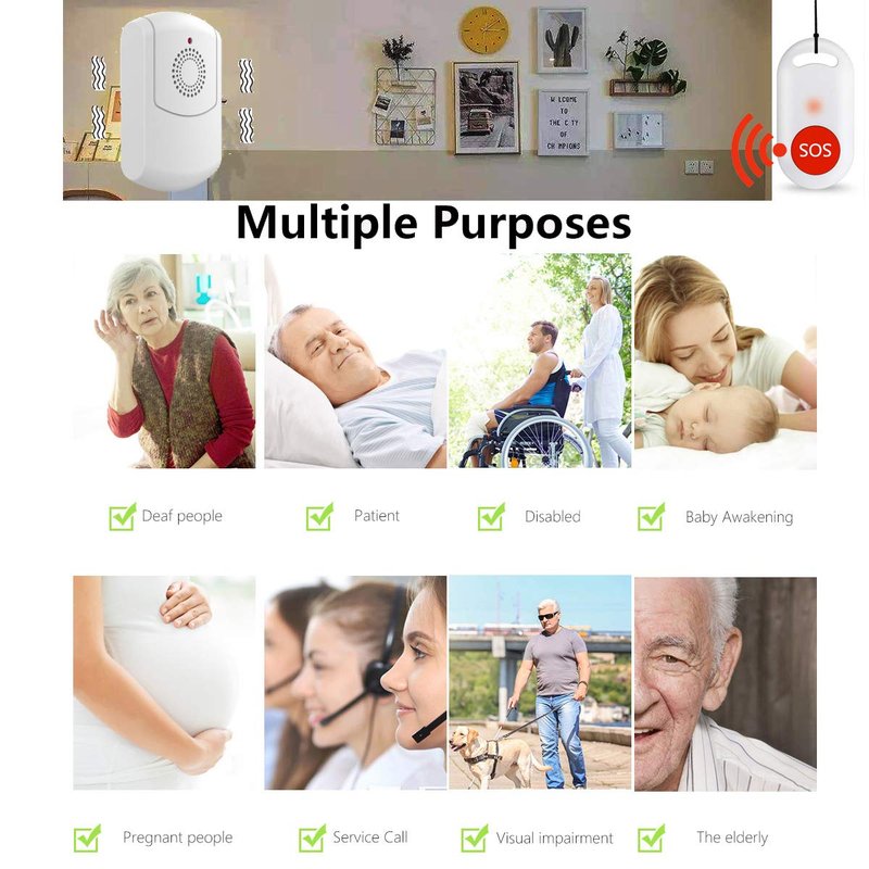 EverNary Caregiver Pager Wireless Call Button System Personal Alert Panic Button for Home Elderly Nurses Calling System with Pager and Emergency Button (1Receiver+1Button)