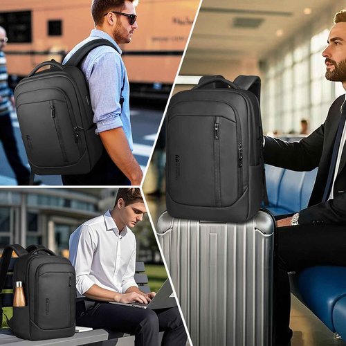 HEROIC KNIGHT Travel Laptop Backpack, Anti Theft Business Laptops Backpack with USB Charging Port, Water Resistant College Computer Bag Rucksack Gift for Men Women Work Fits 17 Inch Notebook-Black