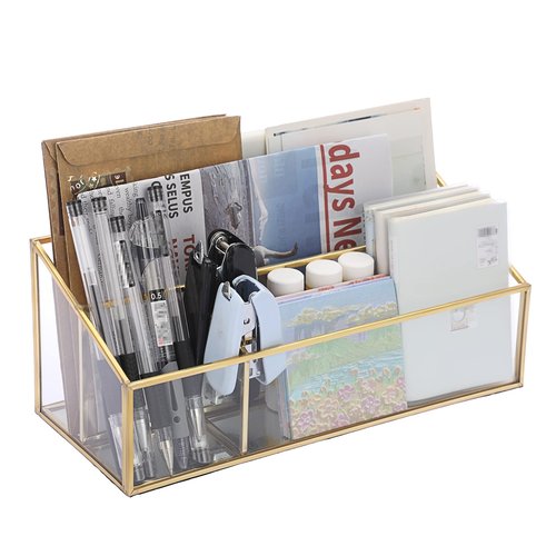 Sumnacon Glass Mail Organizer, Modern Countertop Desk Organizer, Makeup Brush Holders for Living Room, Kitchen