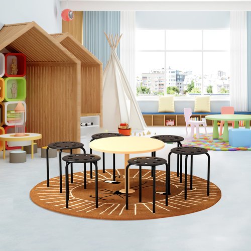 12 Pack Black Plastic Stack Stools - Stackable Stools with Metal Frame, Backless, Round Top for Students, Adults, School, Office, Home