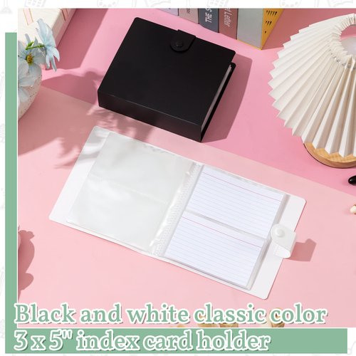 Geyee 2 Pcs 3 x 5 Inch Index Card Holder Binder Note Book Recipe Card Organizer Pouches Clear Plastic Sleeves Flashcard Filing Products with Divider for Office, Total 160 Page, Hold 320 Piece