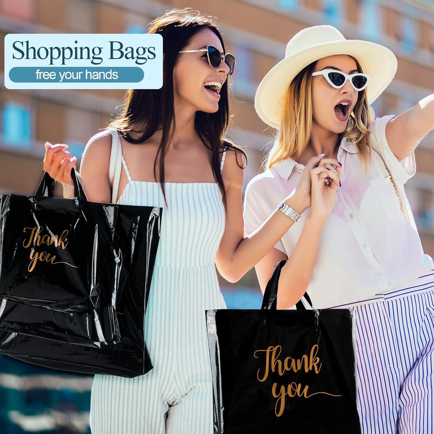 Teling Thank You Merchandise Bags - 200 Pcs Bulk with Handles | 3 Sizes: 9x12'', 12x15'', 15x18'' (Black)