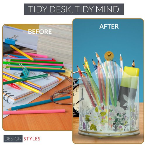 Papyrus Acrylic Pen Holder for Desk – Green Aqua Spinner Organizer with Double Sided Floral Prints – Small Desktop Stationary Organizer for Pens, Pencils, Markers, and More – Office Supplies