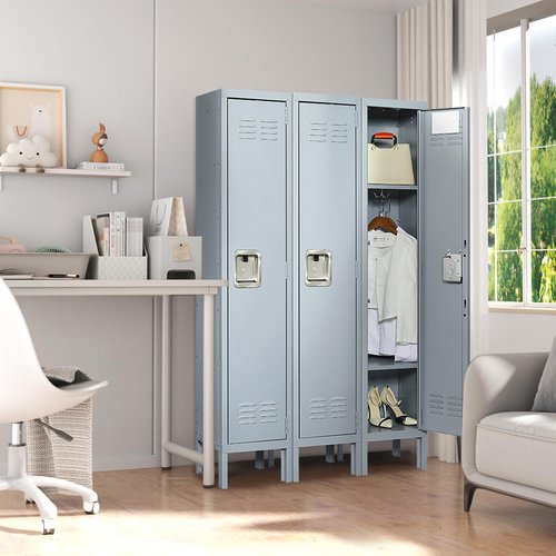 IKIMI 66" Metal Lockers for Employees Storage Locker with 1 Door and Shelves,Steel Lockable Cabinet Gray Tall Locker for School Office Gym Home Garage