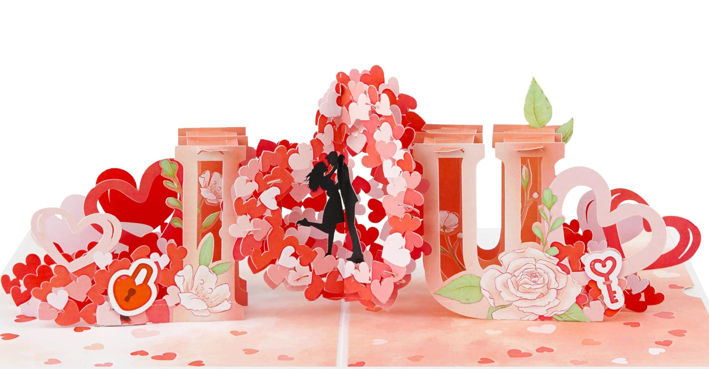 PQ Bees Pop Up Anniversary Cards, Valentines Day Cards, 6x8in Wedding Anniversary Card, 3D Romantic Gift for Her, Him, Husband, Wife, Couple, Birthday Card (Heart U)