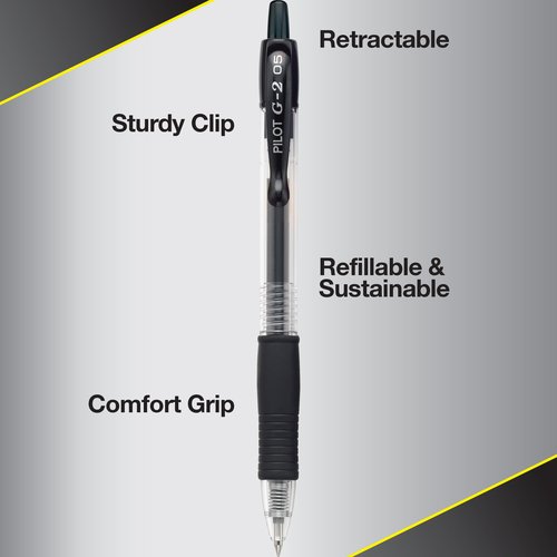 Pilot, G2 Premium Gel Roller Pens, Extra Fine Point 0.5 mm, Pack of 12, Black