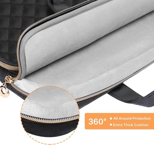 MOSISO 360 Protective Laptop Case - 16" & 15-15.6" Sleeve for MacBook Pro & More | Black Quilted Design with Pockets & Handle