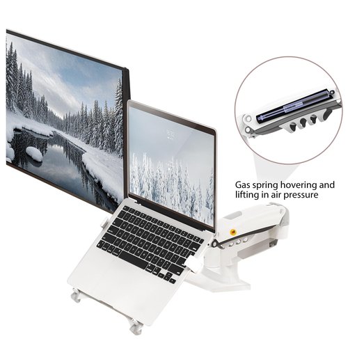 NB North Bayou Laptop Mount with Adjustable Tray for 10-17”Notebook, Full Motion Arm with VESA Plate for 17-30”Monitor,Clamp-on Grommet Mounting F160-FP (White)