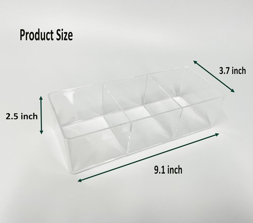POPPEYGO Stackable Clear Drawer Organizers Small Makeup Vanity Storage Bins Trays and Office Desk Drawer Dividers Triple Compartments 2 Pack
