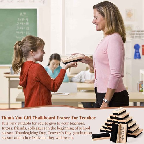 Outus 48 Pcs Teacher Appreciation Gifts Bulk Teacher Chalkboard Eraser Chalk Erasers with Wooden Handle Dustless Dry Chalkboard Cleaner for Classrooms Home Office Supplies Christmas Thank You Gifts