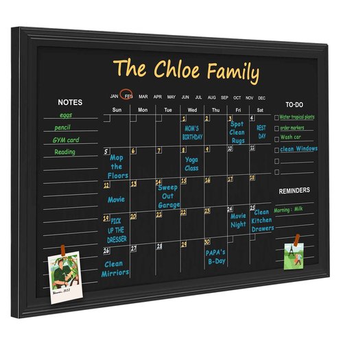 Magnetic Chalkboard Calendar,17.7” × 23.6“ Monthly and Weekly Calendar Chalk Board for Wall, Family Planner,Black(Family-HB-4560)