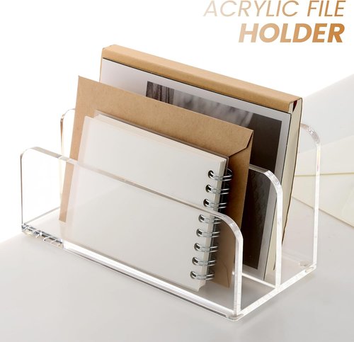 DINGHUO Acrylic Desk Organizer - 2-Section Clear Mail & Document Holder for Office & Home Storage