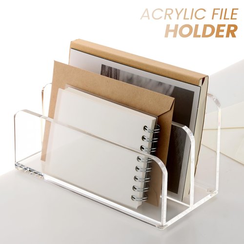 DINGHUO Acrylic Mail Letter File Holder Folder Organizer for Desk, 2 Sections Clear Countertop Small Document Notebook Electronics Desktop Organizer for Office Storage Home School