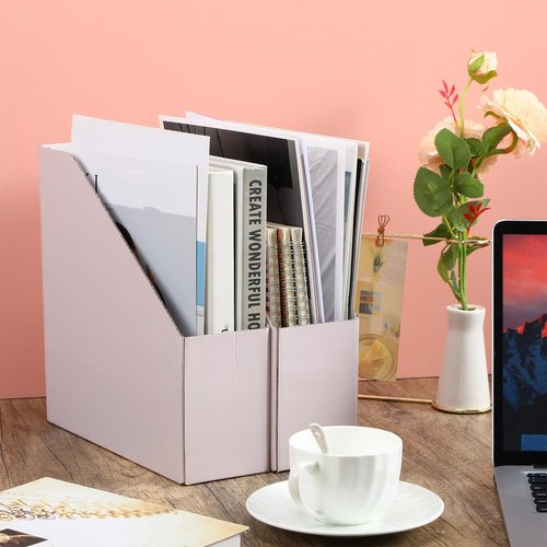 15 Pack Magazine File Holder Cardboard Magazine File Organizer Foldable Pink Magazine Holder for Shelves Magazine Document Storage Box Book Bin Desk File Organizer for Office Home Classroom