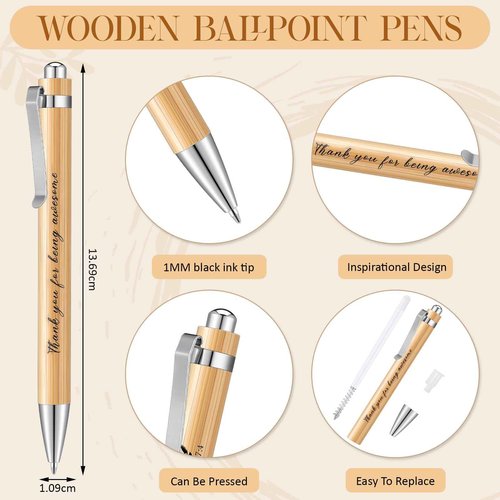 Yeaqee 36 Sets Employee Appreciation Gift Include Motivational Burlap Drawstring Bags Wood Retractable Ballpoint Pens Inspirational Keychain Thank You Kraft Cards for Coworker Office Supplies