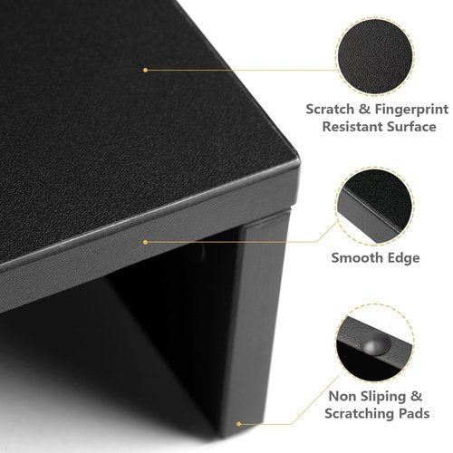 TAVR Dual Monitor Stand Riser Office Desktop Organizer Stand for 2 Monitors, Adjustable Length and Angle 3 Shelf, Extra Long Multifunctional Stand up to 43.3" fit Computer, Laptop, TV, Black