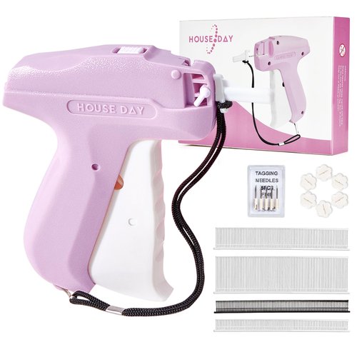 HOUSE DAY Stitchy Gun for Clothes, Fine Needle Stitch Gun Quick Clothing Fixer, Speedy Price Tagging Gun with 6 Fine Needles, 2200 Micro Thin Fasteners, 50 Buttons (Pink)