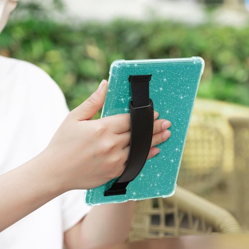 iDLEHANDS Clear Glitter Case for 7" Tablet Case - Ultra Slim Soft TPU Transparent Cover & Lightweight with Hand-Strap, Black