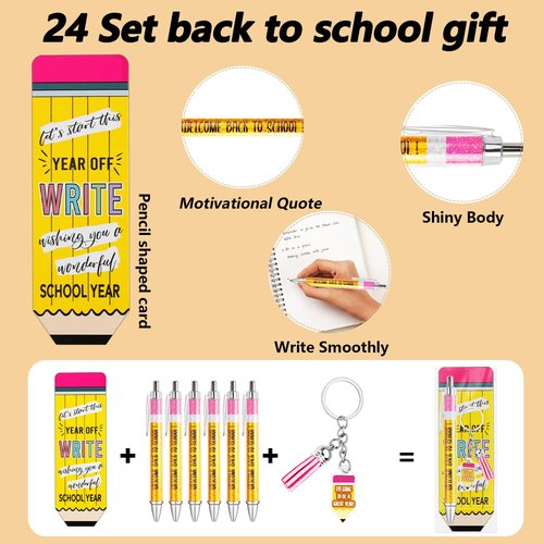 Zenoble 24 Set Back to School Student Gifts Bulk Ballpoint Pens Keychains and Greeting Cards Set First Day of School Gifts for Teacher Classroom Rewards Party Favors