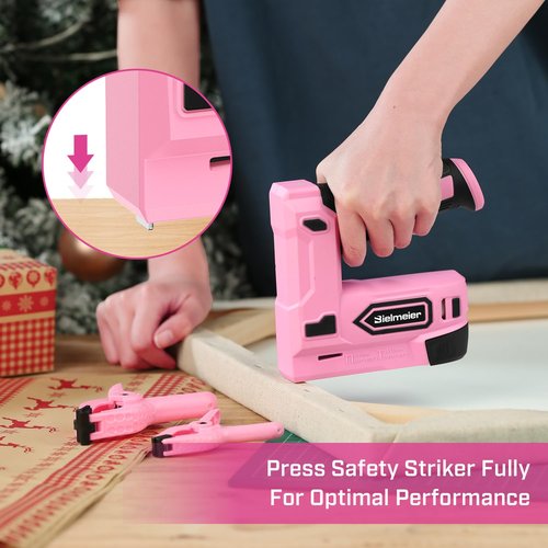 Bielmeier Pink Cordless Staple Gun, 2-in-1 Nail Gun Battery Powered with 2600Pcs Staples and Nails, 4V Brad Nailer Tacker Electric Stapler for Upholstery, Material Repair, Carpentry, Wood, DIY