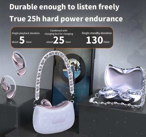 AI Language Translator Earbuds, 139 Languages Handbag Translation Earbuds Real Time for iOS & Android with Cleaning Pen, BT 5.4 Fashionable OWS Translation Headphones for Travel Business, Purple