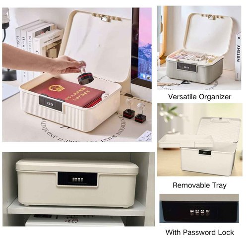 Saim Combination Lockable Storage Box, 4.2 Gallon Heavy-Duty Plastic Storage Container Bin for Office, Home, Dorm Organizer for Documents, Valuables & Supplies, Item Organizer 16 Liter (White)
