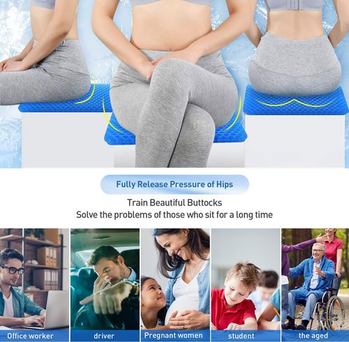 19.7＂ Gel Seat Cushion, Super Large & Thick Office Chair Cushion for Long Sitting - Back Hip Tailbone Pain Relief Cushion, Egg Seat Cushion Desk Chair Pads for Cars Wheelchair - Fits up to 350 lbs