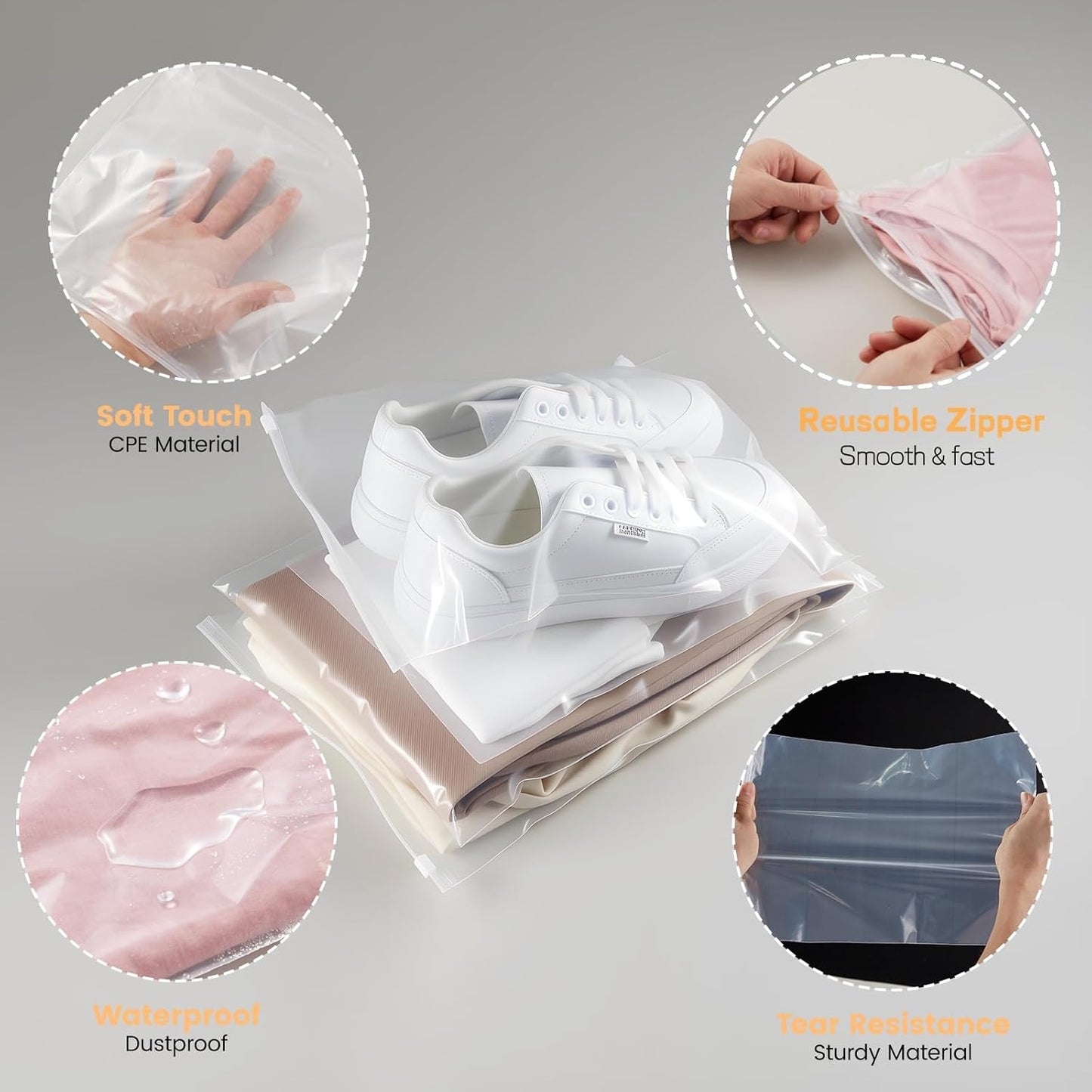 Swimsuit Organizer Bags - 50 Pack Clear Waterproof Zipper Storage Bags for Travel | 8x10 Inch