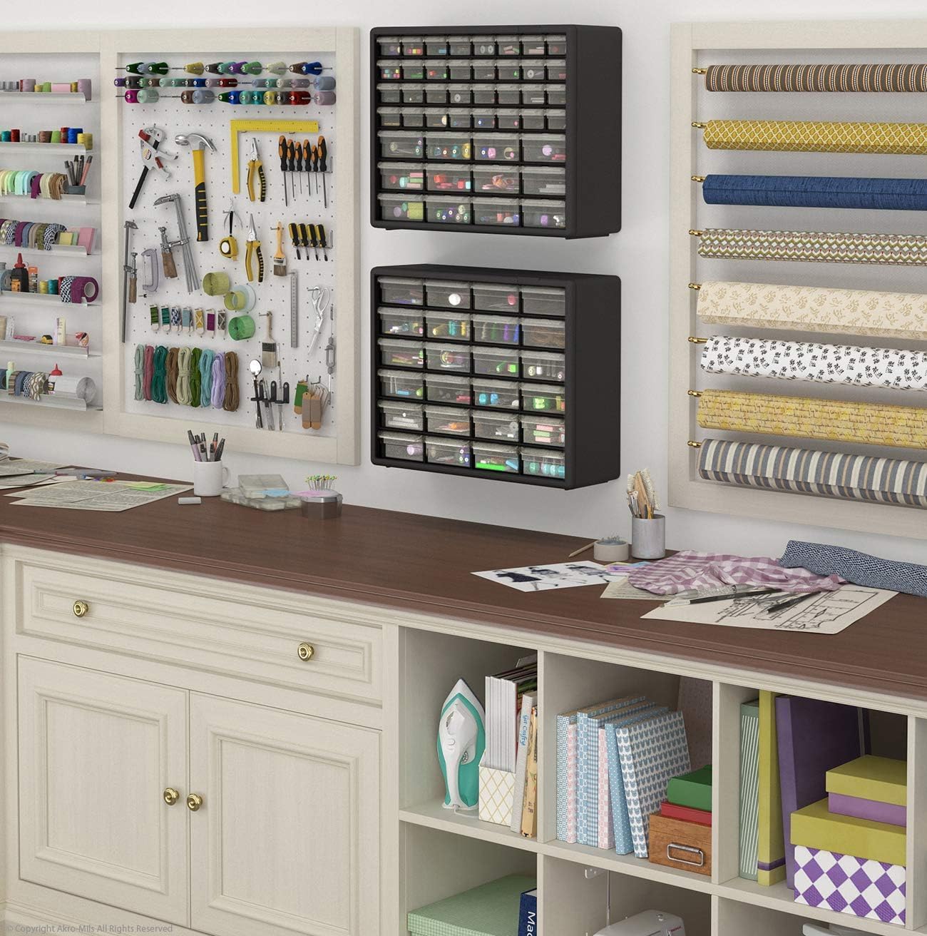 Akro-Mils 44-Drawer Storage Cabinet - Versatile Organizer for Garage, Crafts, Makeup | 20" W x 6" D x 16" H, Black