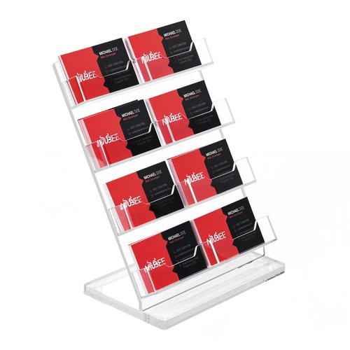 NIUBEE Acrylic Business Card Holder for Desk 4 Tier Clear Business Card Stand, Business Card Display for Office Exhibition, 520 Cards Capacity, 8 Slots