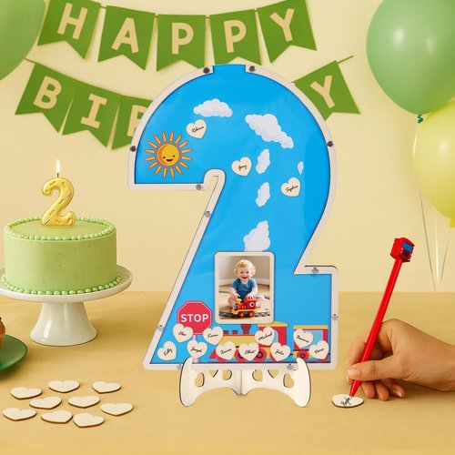 Threelf Chugga Chugga Two Two Party Decorations,2nd Birthday Decorations for Boys Train Party Supplies,Guest Book Alternatives with Train Pen Set for 2 Year Old Birthday Decoration