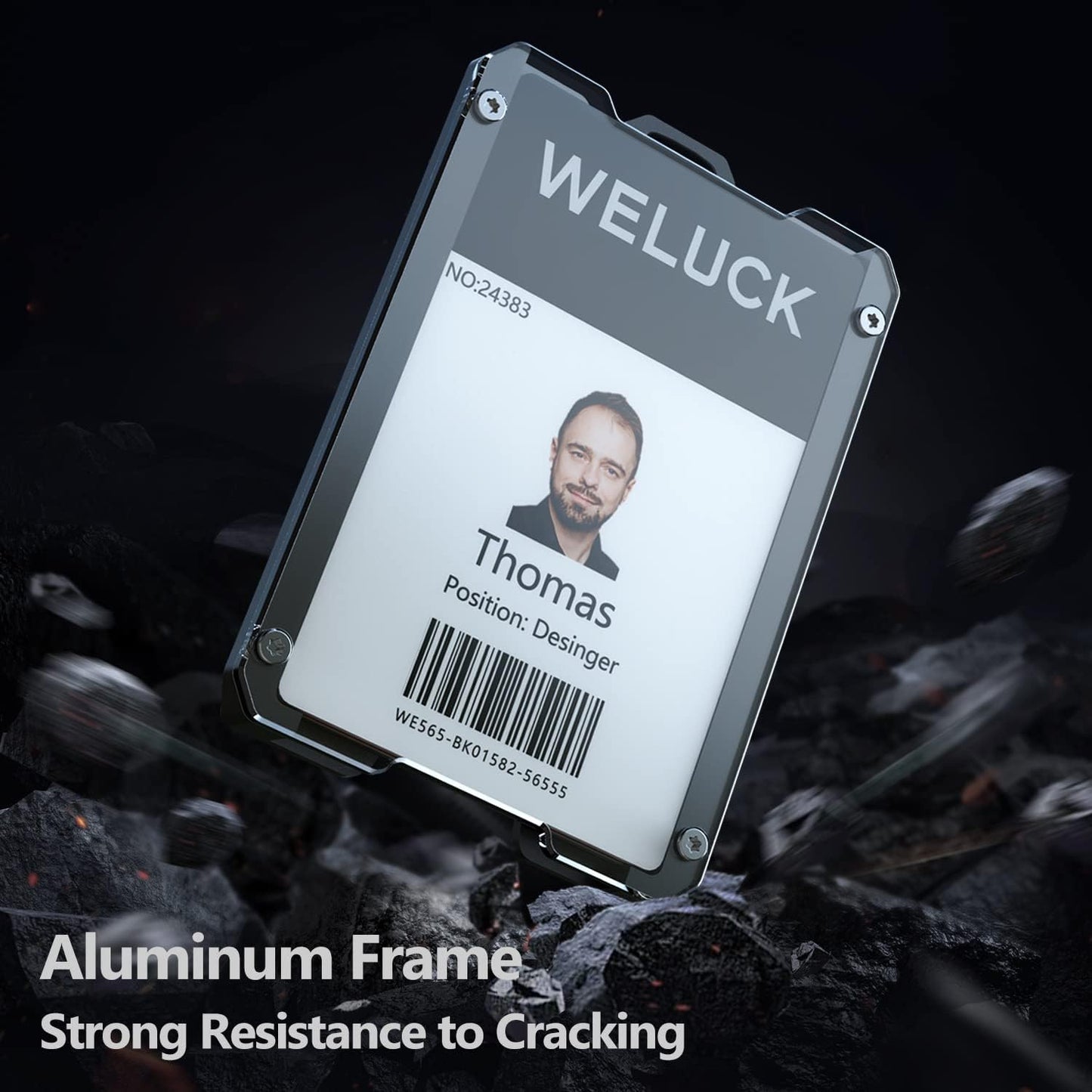 WELUCK Durable Aluminum ID Card Holder Wallet - 4 Cards/ID Badges with Lanyard & Metal Clip | Black