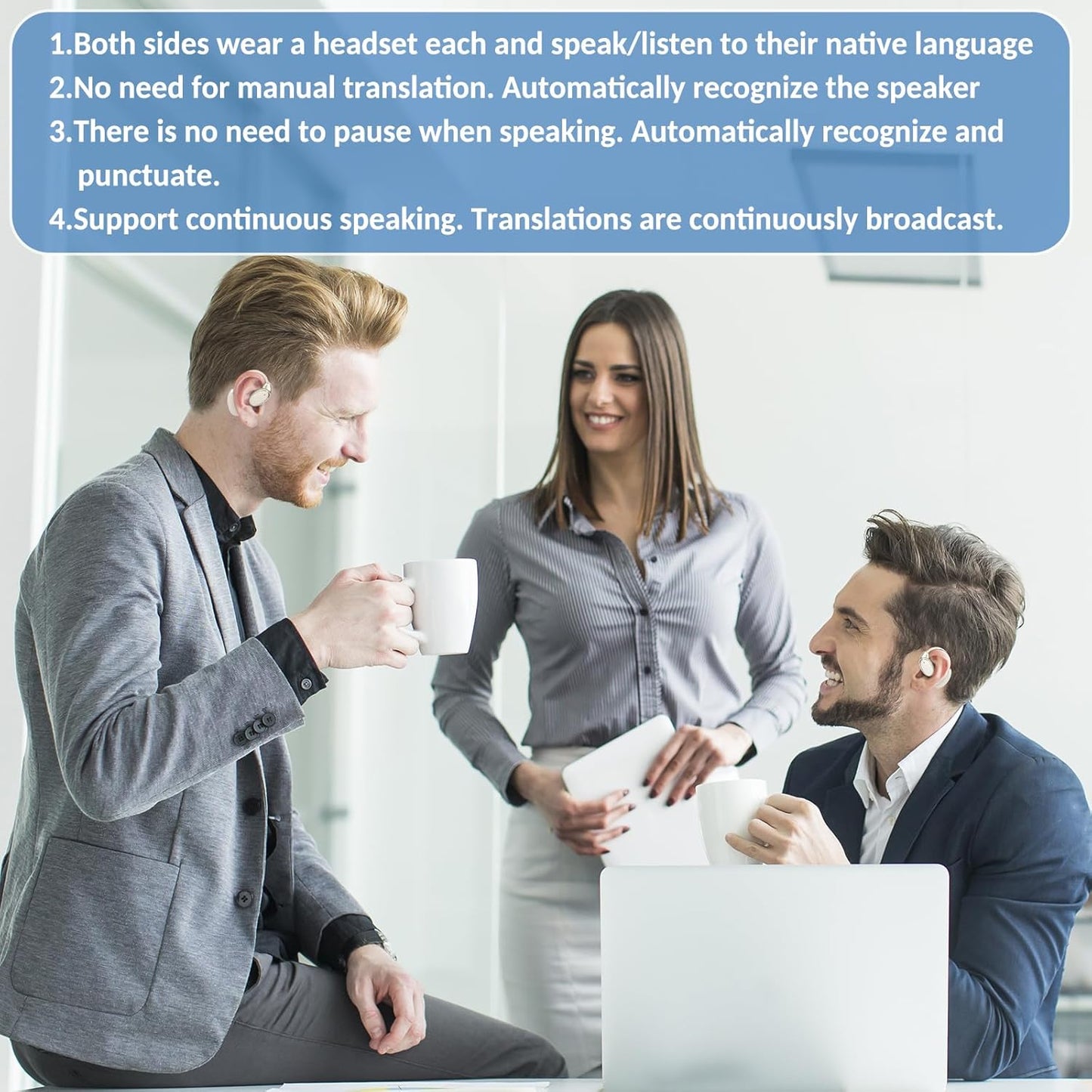 Skiennix Language Translator Earbuds - Two-Way Real-Time Translation in 138 Languages | Bluetooth & App for Travel, Business, Learning - White