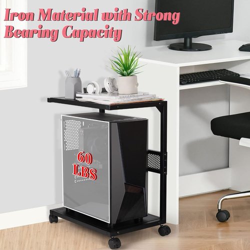 Liitrton PC Tower Stand - 2-Tier CPU Stand with Locking Caster Wheels - Iron Black for Office & Home