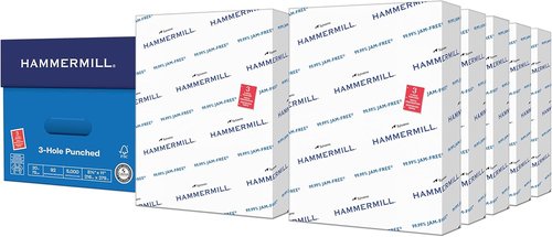 Hammermill 20 lb Copy Paper - 92 Bright, 3 Hole Punch, 10 Reams (5,000 Sheets) - Made in the USA