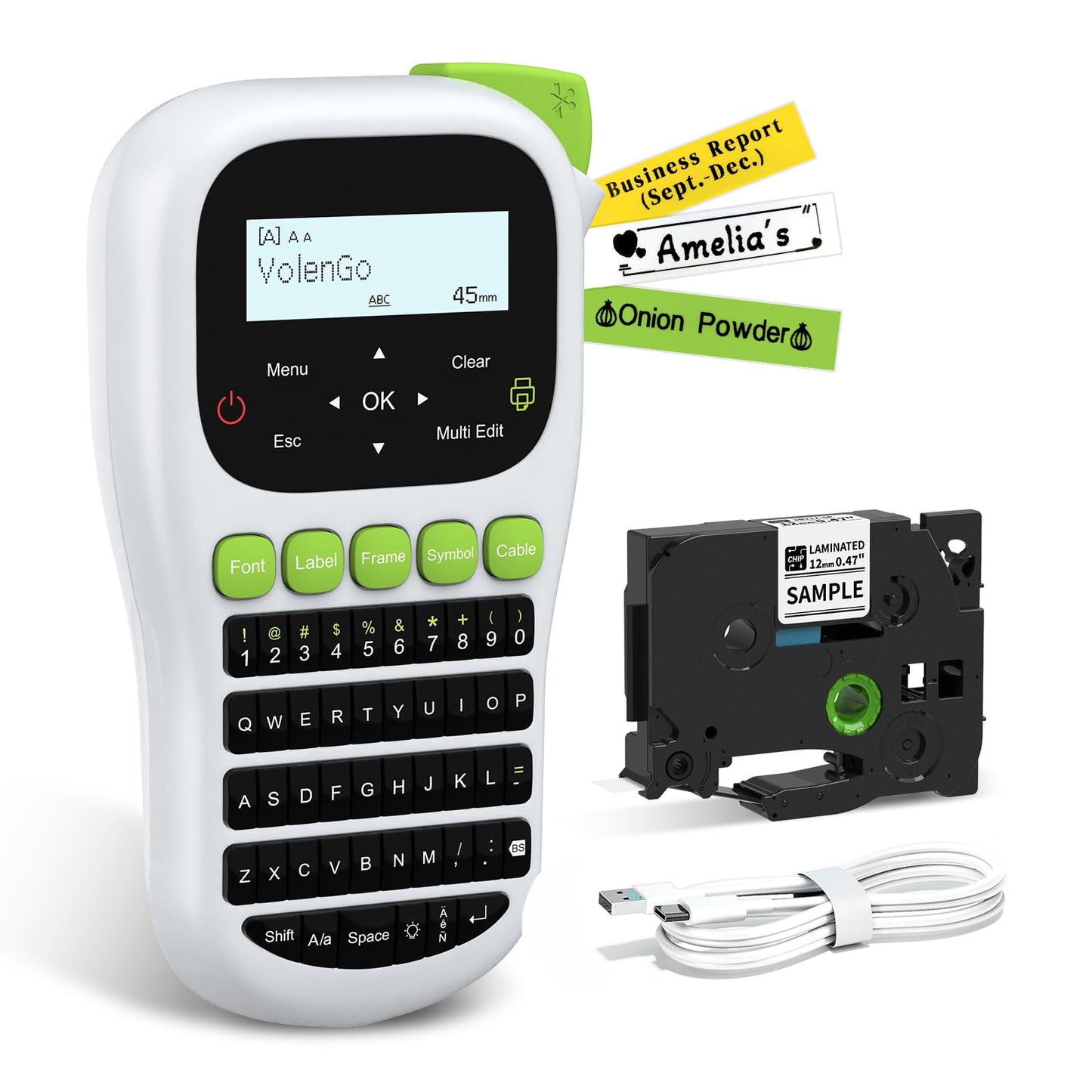 VolenGo H1100 Label Maker Machine with-Tape 12mm Laminated, Backlit Handheld Label Maker Waterproof-Labels, QWERTY Keyboard & Multi Fonts, Portable Inkless Label Printer for Home Office Organization