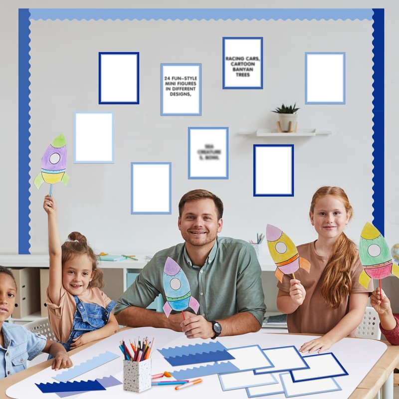 Dinifee 90 Pcs Science Fair Board Supplies Include 72 Trim Scalloped Bulletin Borders 18 Presentation Board Subtitles for Classroom Office Display(Blue)