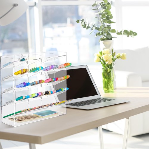 MotiMind Acrylic Pen Organizer Storage Vertical Marker Organizer Acrylic Pen Display Holder for Office Desk Desktop Stationery Pencil Storage(Clear,13 x 4 x 12.4 Inch)