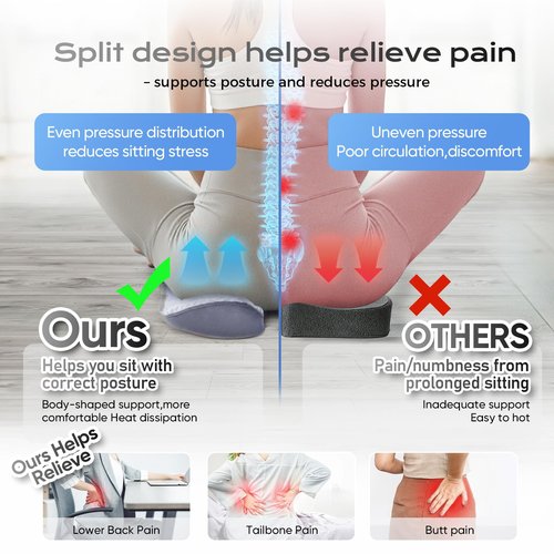 Seat Cushion for Tailbone Pain Relief X-Large,Ergonomic Office Chair Cushions for Butt Hip Lower Back & Sciatica Pain Relief Pillow,Pressure Relief Seat Cushion for Long Sitting, Car & Plane (Grey)