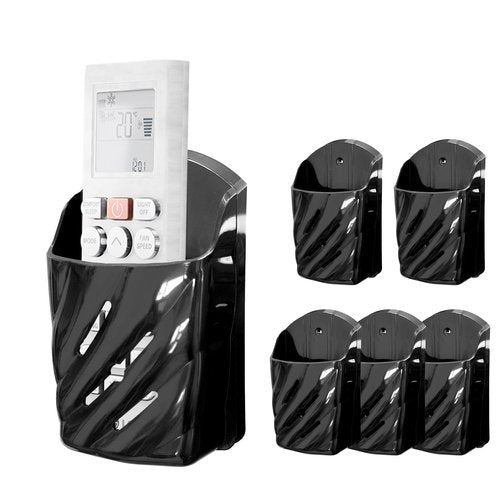 KOXHERO Remote Control Holder Wall Mount 6Pcs Stylish Organizer ABS Plastic Storage Box for TV AC Fan Remotes, No-Drill Adhesive or Screw Installation for Bedroom Headboard Office (Black)