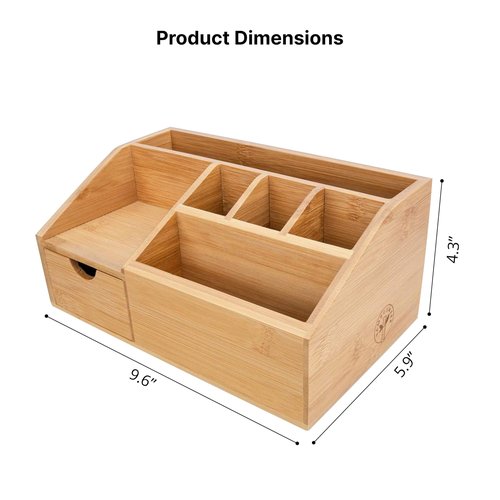 FLYGRUBS Thingles Bamboo Desk Organizer, Wood Pen Holder with Drawer, Storage Box, Pencil Box, Desk Tray for Office, Home Office - Wood Desk Organizer