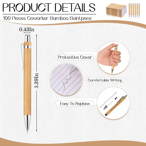 Kisston 100 Sets Mini Pocket Notebook with Pens Bulk Small Memo Notepad with Bamboo Pens Employee Appreciation Gifts for Employee Coworker Team Gifts