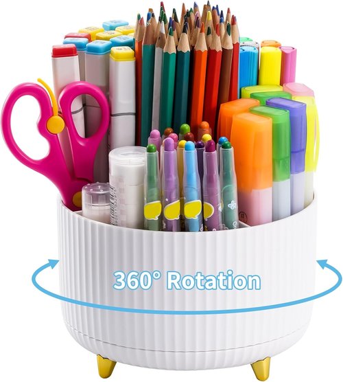 Marbrasse 360-Degree Rotating Pen Holder - Stylish Mesh Design with Convenient Drawer