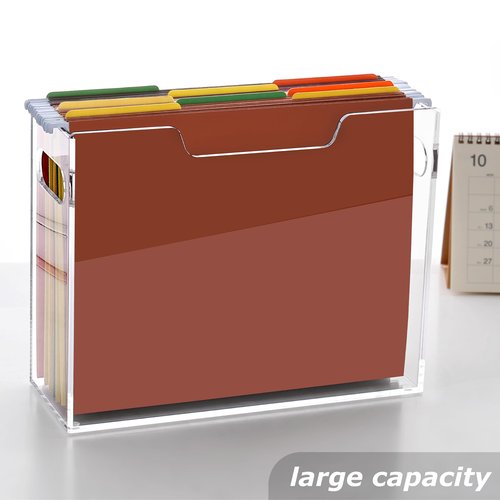 Tfirhuoe Clear File Box Hanging File Folder Organizer, Letter Size Portable Acrylic File Organizer Box with Handle, Filing Holder for Desk Home Office - 1 Pack