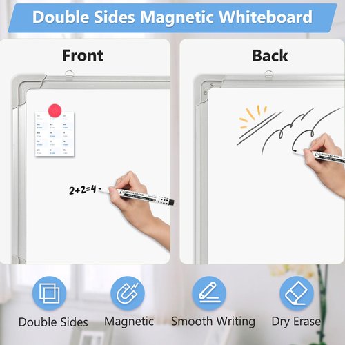 AMUSIGHT Double-Sided White Board, 16" x 12" Dry Erase Board Small Whiteboard for Wall Magnetic Hanging White Board Dry Erase for College Dorm Room, School, Home, Office