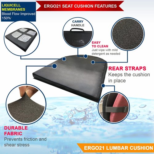 ERGO21 Neck & Back Support Lumbar Roll Made of Liquid Filled Membranes | Chair Back Support at Home, Office Chairs, Bed | Relief from Lower Back Pain, Neck Pain| Size, (16”W x 10”x 2”)