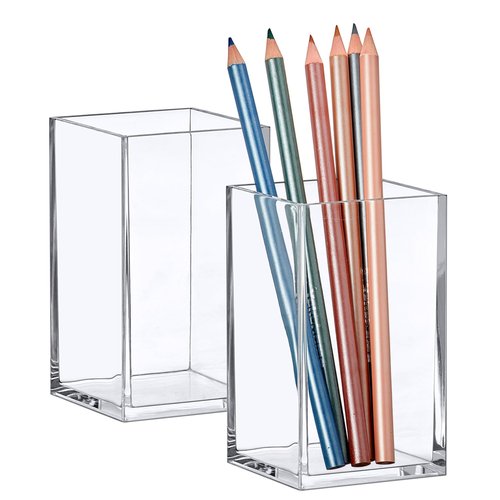 Amazing Abby - Penelope - 2-Pack Pen Holder, Acrylic Pen Holder, Clear Plastic Organizer for Office Supplies, Perfect Office Desktop Storage Solution for Pencils, Pens, Markers, Scissors, and More
