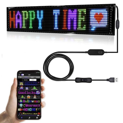 Scrolling LED Sign,LED Signs for Business,Programmable Flexible Digital Sign,Bluetooth APP,DIY Animations,Text, Graffiti (27''x5'')