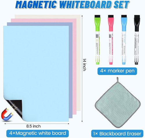 Magnetic White Board by [Brand Name] - Reusable Dry Erase Board with 4 Markers & Towel | 8.5 x 14 Inch