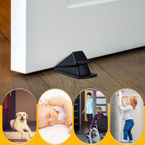 Frienda 72 Pcs Door Stoppers Bulk for Bottom of Door Rubber Door Wedge Stop Height up to 1.2 Inches Sturdy Door Stop Bulk for Heavy Duty Door Bottom Carpet Tile Concrete Wooden Floor (Black)